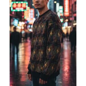 Vintage Protoge 3d Knit Sweater Mens Med Coogi Style Textured‎ Multicolor Cosby